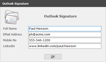 Microsoft Outlook Signature - Social Media Icons Personal URL